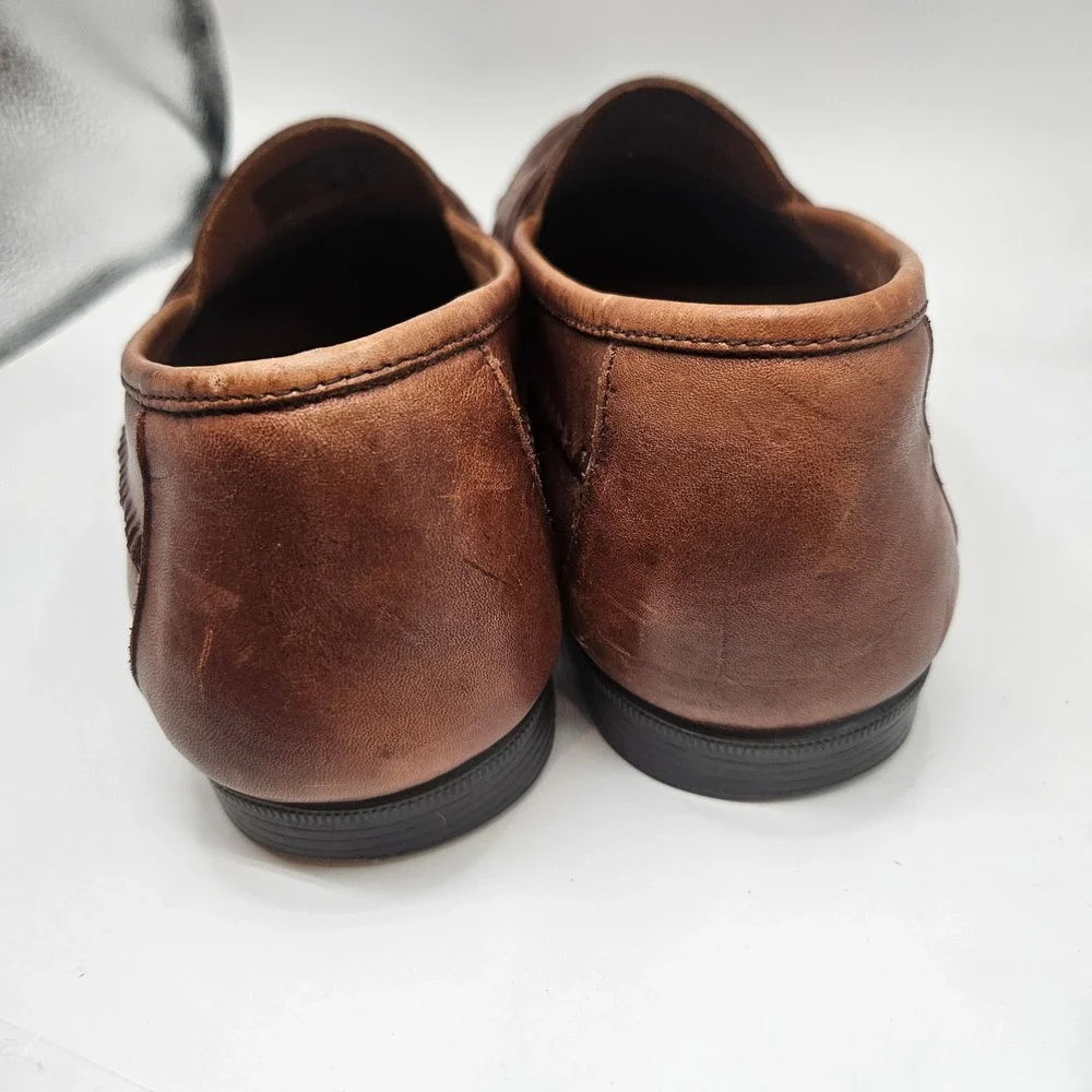 Hunters Bay Mens Brown Woven Leather Tassel Kiltie Loafers Size 9.5 Slip On